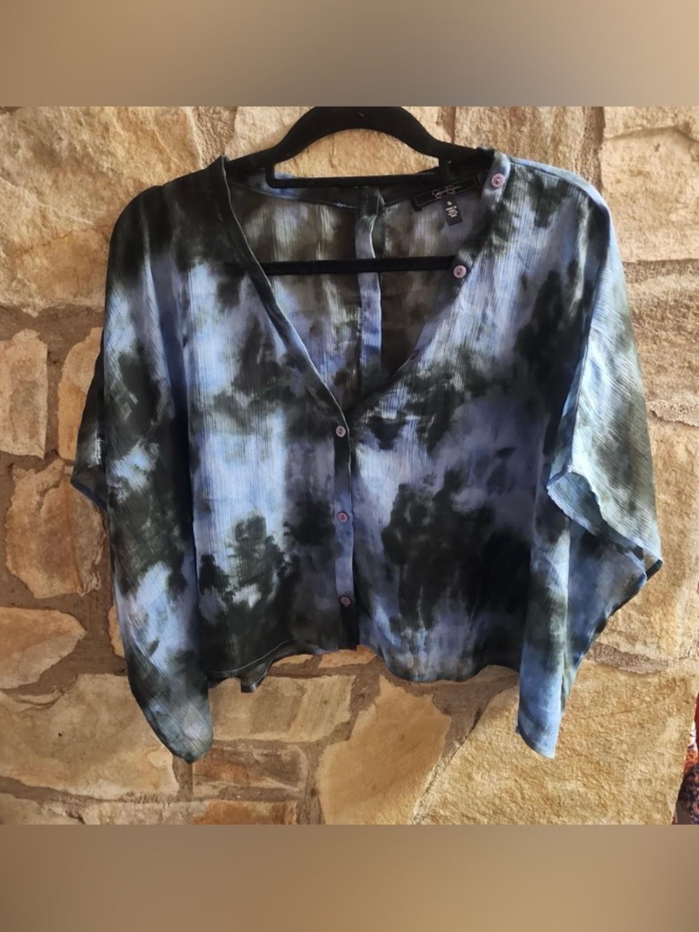 Jessica Simpson  Sheer Tie Dye Blouse – Flowy Button Front Top